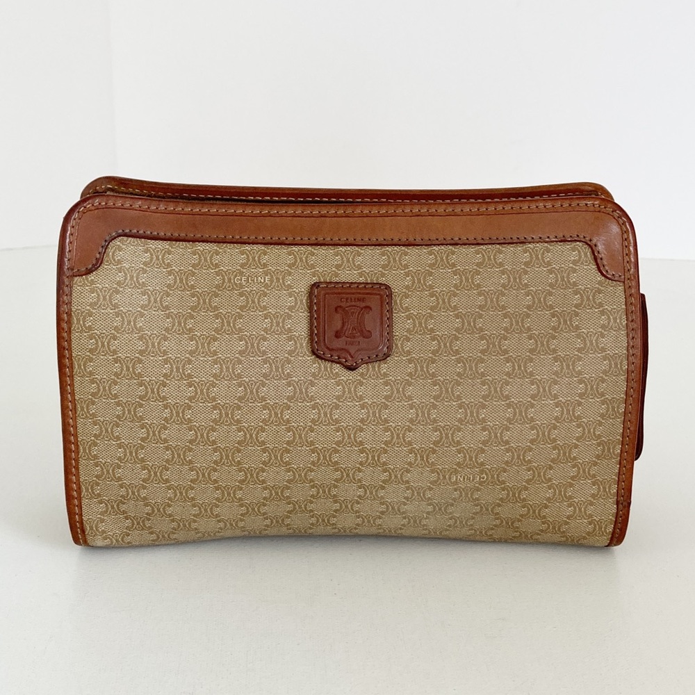 CELINE Macadam Beige Brown Small Clutch Handbag Vintage